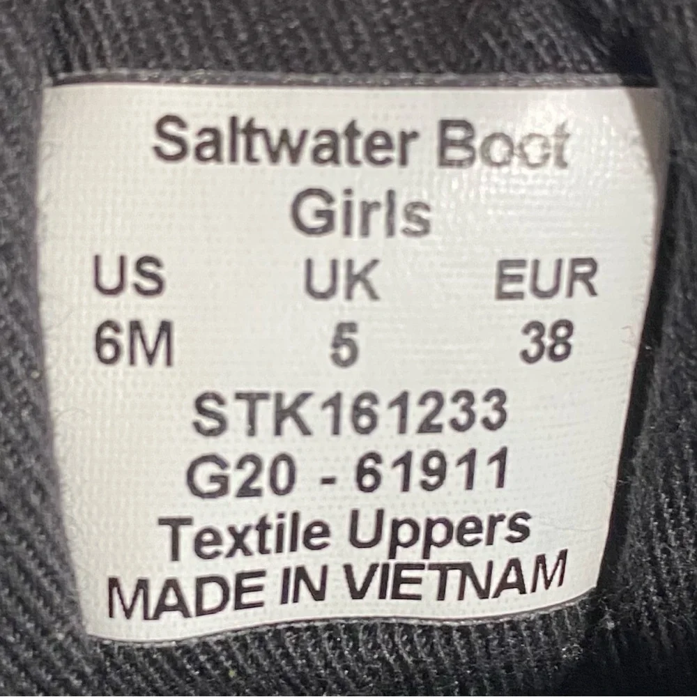 Sperry Black Saltwater Quilted Duck Boots Big Girls Size 6 Side Zip